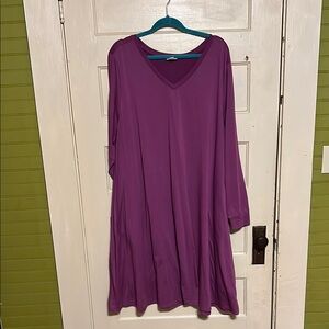 Purple V-Neck Long Sleeve Dress